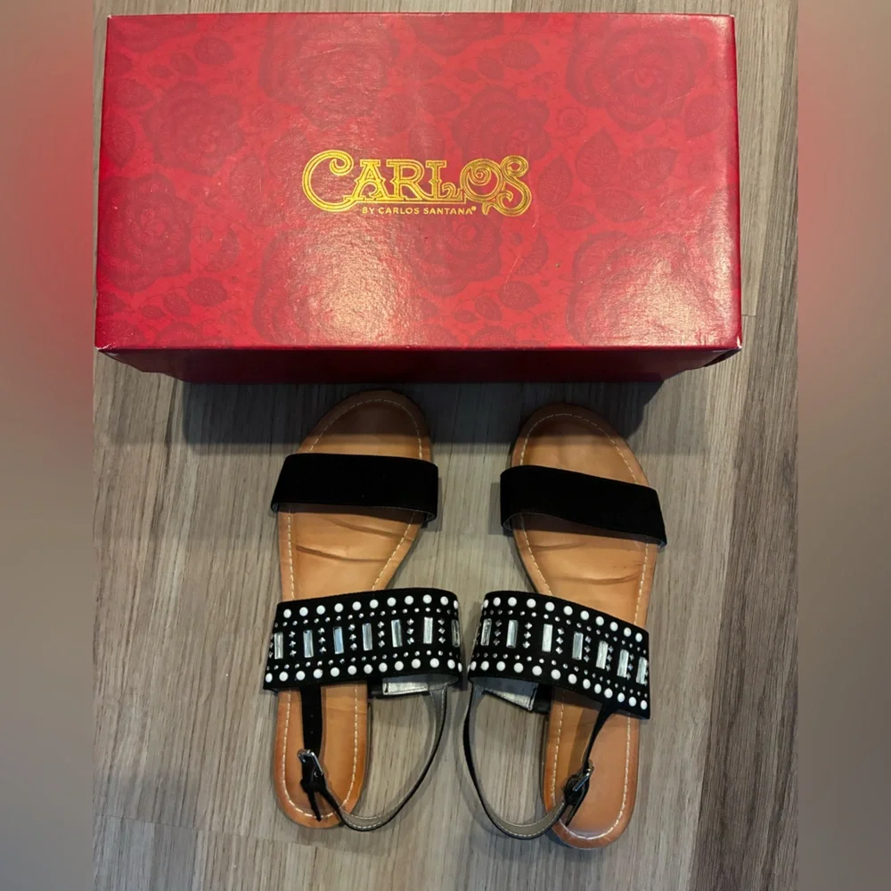 Carlos by Carlos Santana Beaded Women's Sandals with Black Straps - Picture 2 of 4